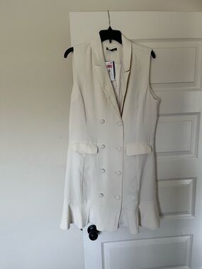 Skies Are Blue Cream Sleeveless Blazer Dress